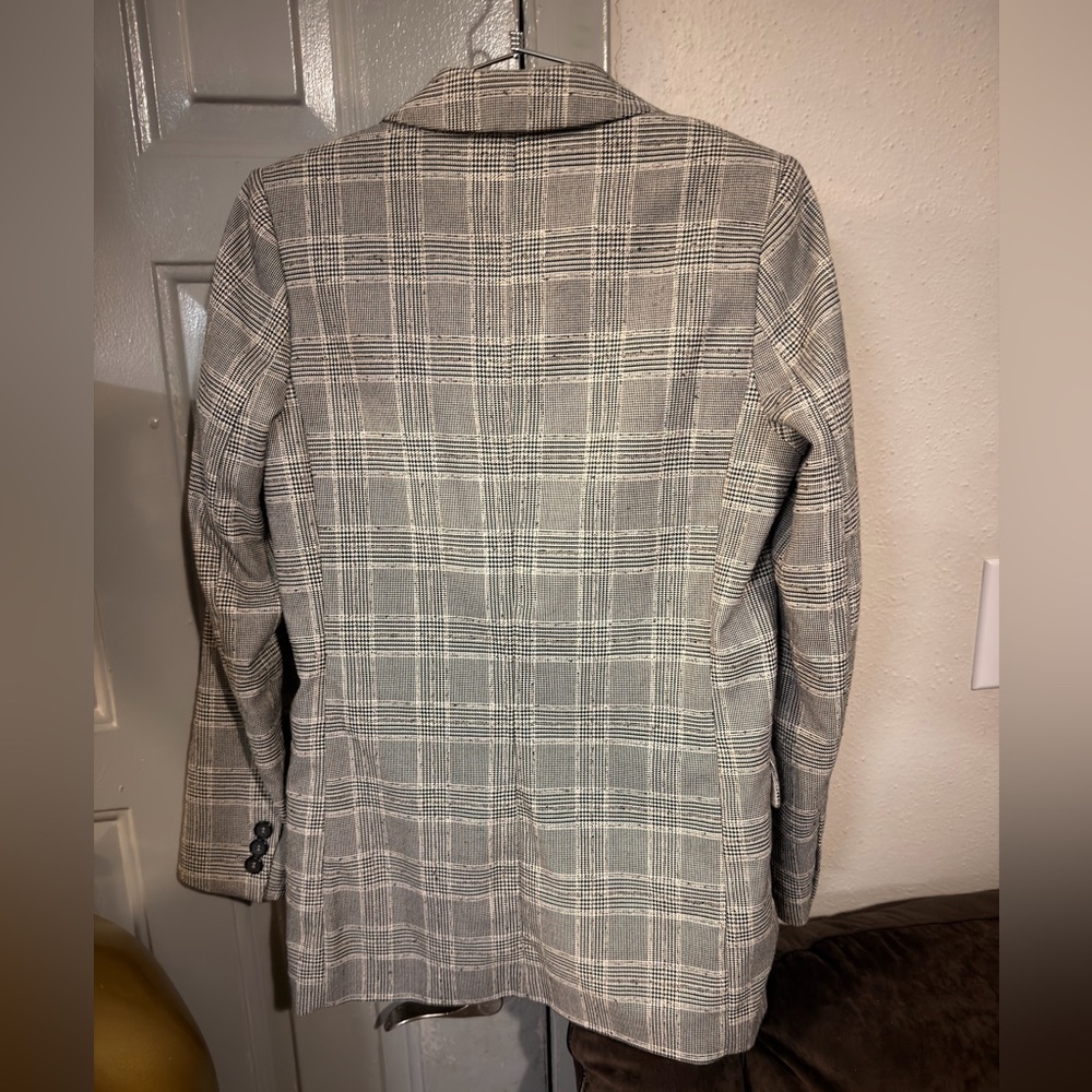 H&M Gray Plaid Double-Breasted Blazer - Picture 4 of 9